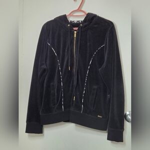 Calvin Klein Black Hoodie with Gold Zipper And Animal Print Trim